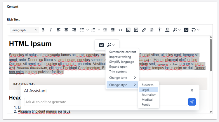 TinyMCE Umbraco AI Assistant
